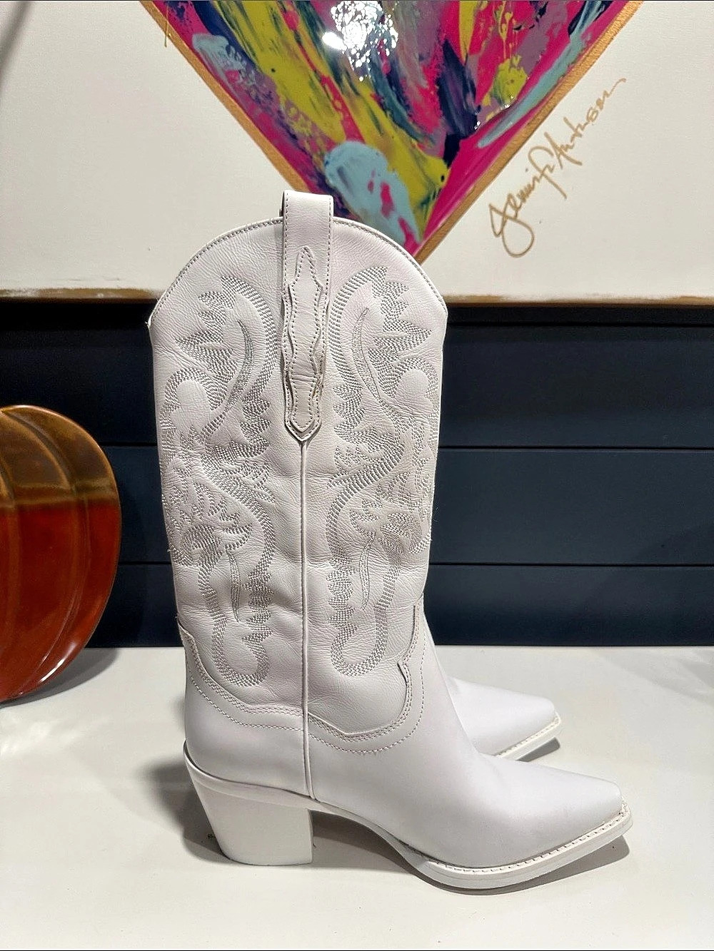 Jeffery Campbell White Embroidered Western Heeled Boots